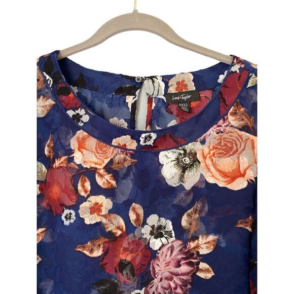 Lord and Taylor floral blouse/sheer longsleeve/ties on cuffs size extra-large￼ - Picture 3 of 6